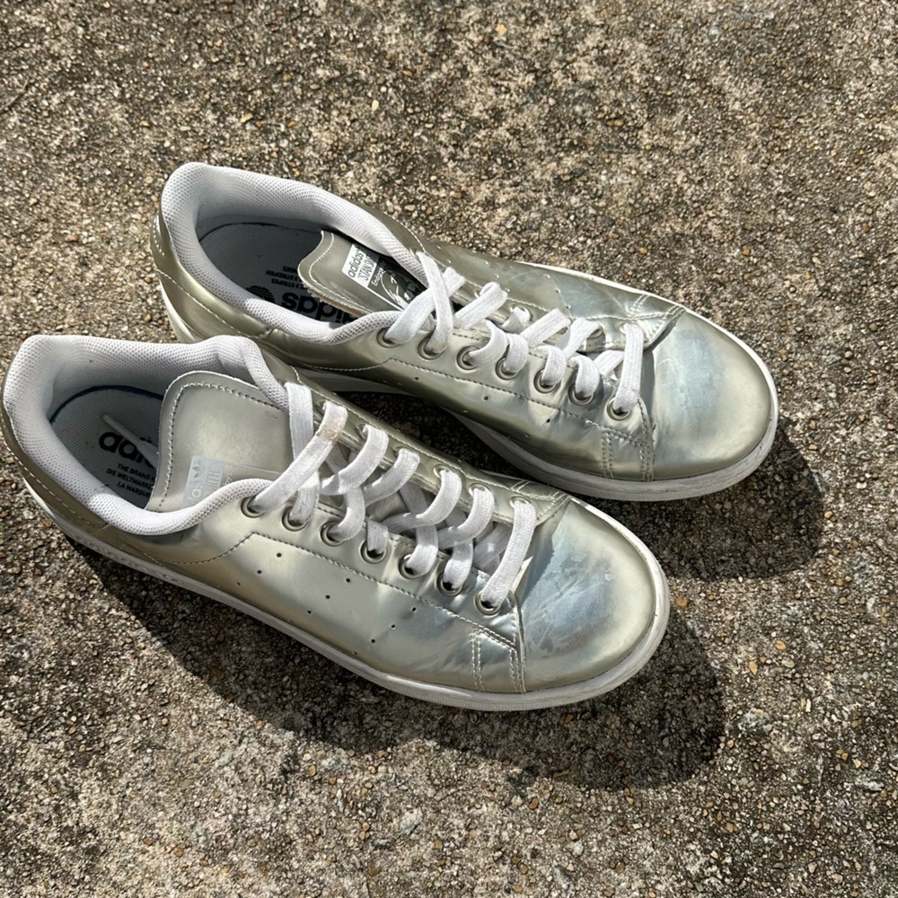 adidas Silver and White Low-Top Sneakers